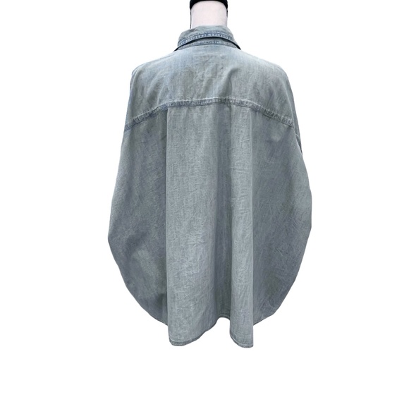 R13 FADED DENIM BLUE OVERSIZED BOXY BUTTON UP SHORT SLEEVE SHIRT - Picture 10 of 16